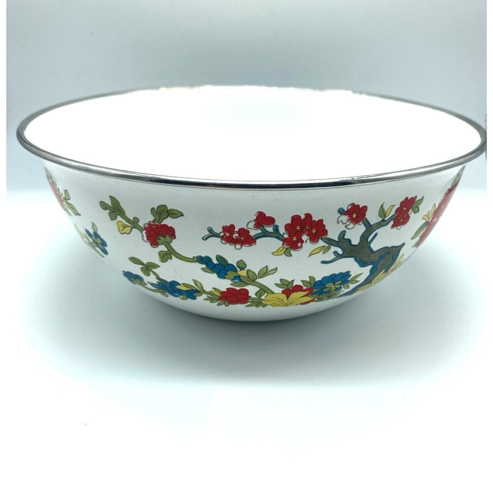 Vintage 1975 Enamelware Bowl with Red‎ Yellow Blue flowers